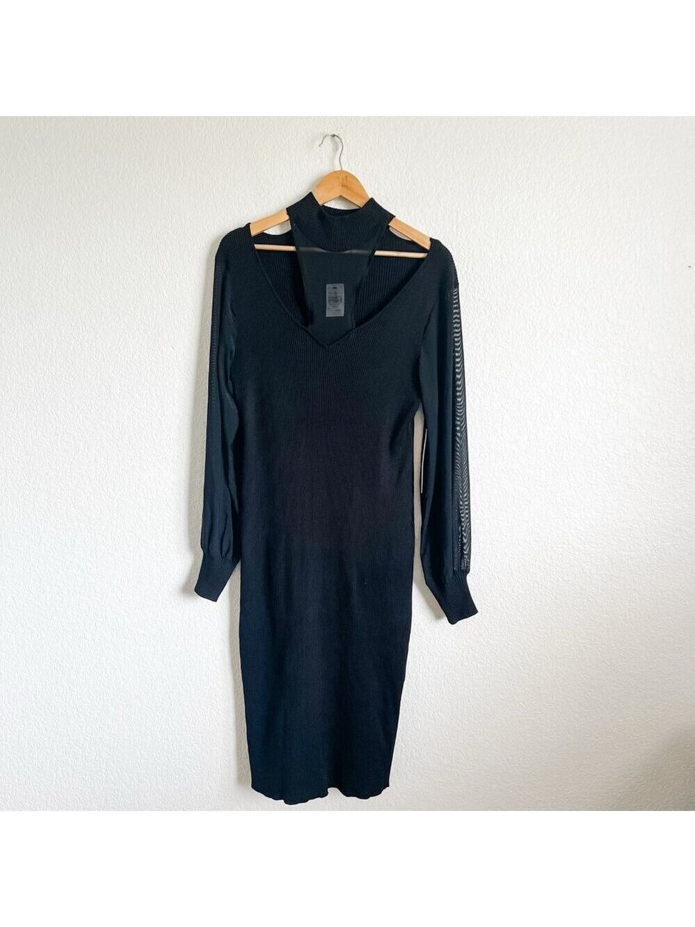 Almost Famous Juniors 3X Black Sheer Long Sleeve Ribbed Bodycon Midi Dress